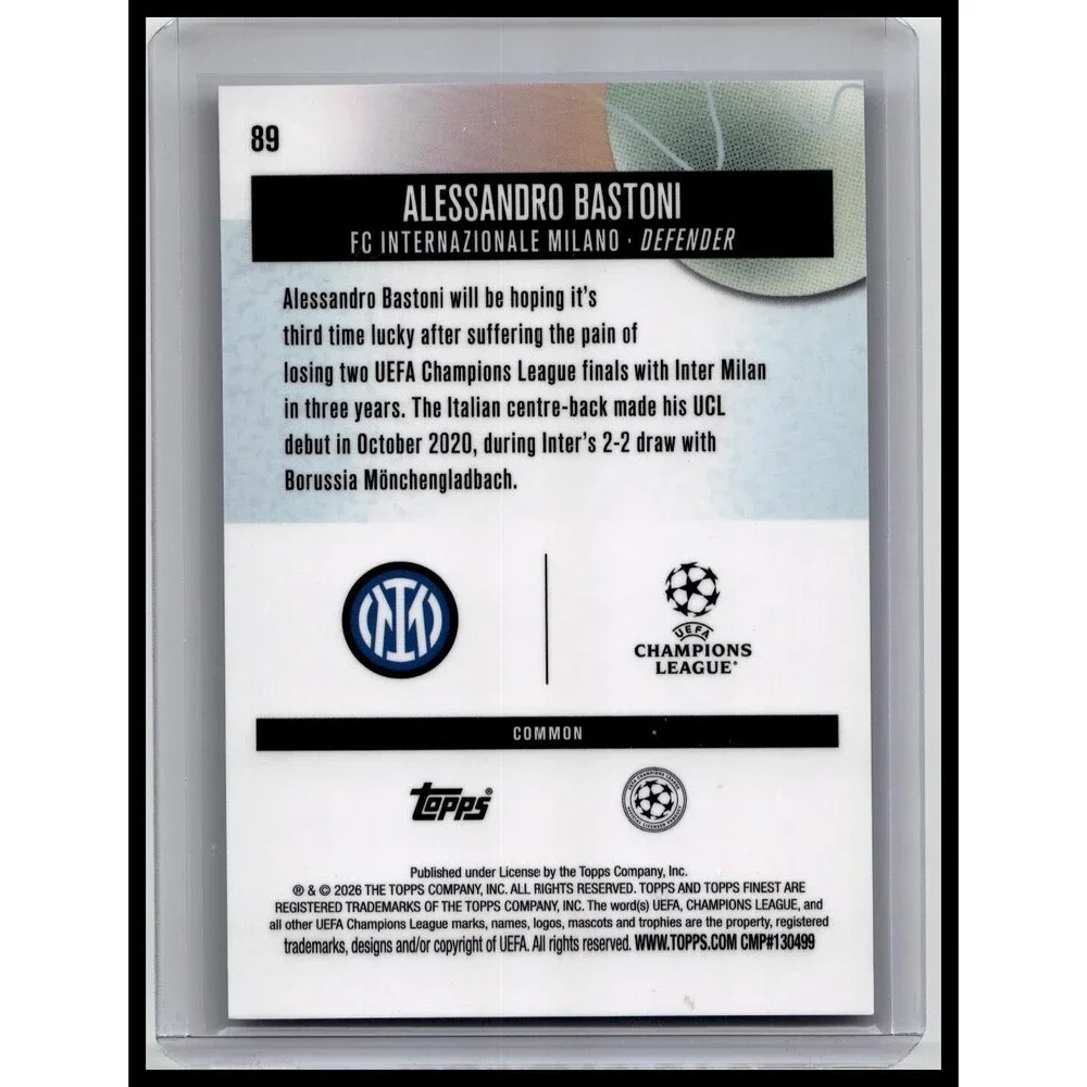 2025-26 Finest UEFA Alessandro Bastoni #89 Inter Milan Blue Checkerboard /99